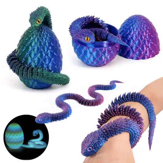 3D Printed Articulated Snake with Egg – Flexible Fidget Toy