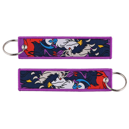 Anime Embroidered Jet Tag Keychain – Cute Cartoon Key Ring