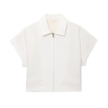 Women's Cropped Zip-Up Jacket Short Sleeve Summer Varsity Coat