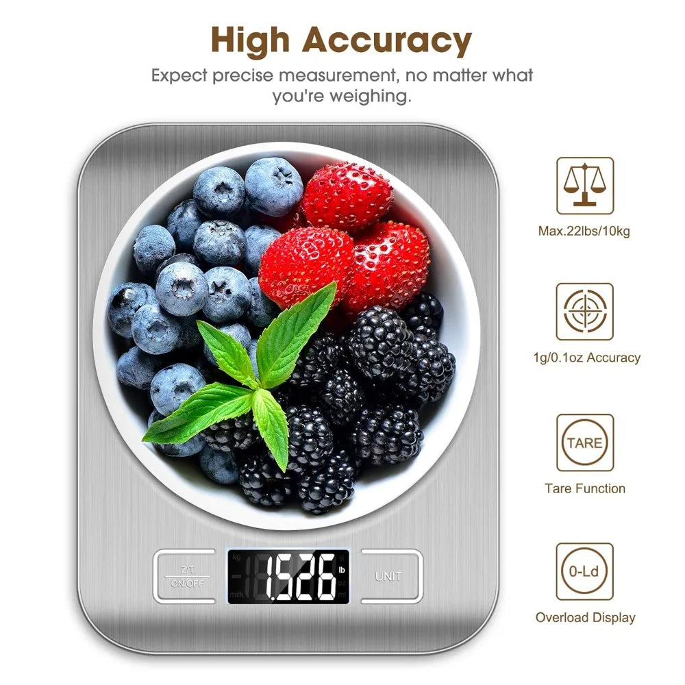 Digital Kitchen Scale 10kg with Tare Function – Silver & Pink