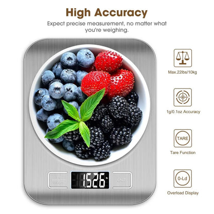 Digital Kitchen Scale 10kg with Tare Function – Silver & Pink