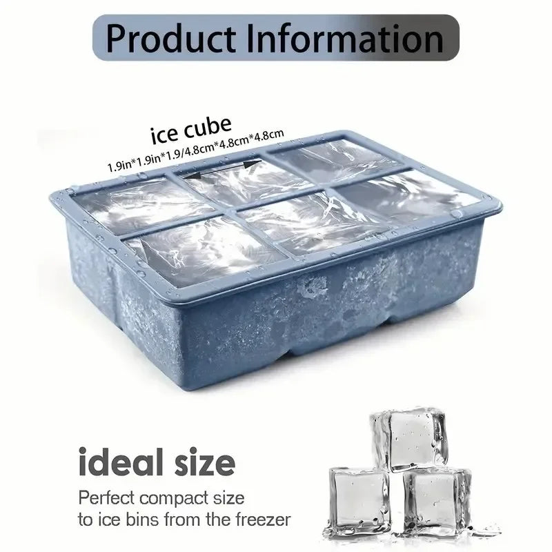 Silicone Ice Cube Tray – 6-Cavity Large Square Ice Mold