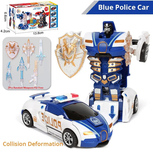 Blue Police Car Transform Robot Toy for Kids – One-Button Deformation
