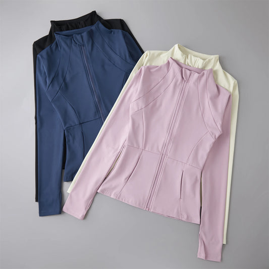 Women's Zip-Up Sports Jacket – Slim Fit Windbreaker with Thumb Holes