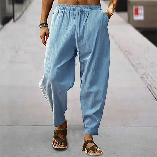 Men's Cotton Linen Wide-Leg Pants – Casual Breathable Trousers