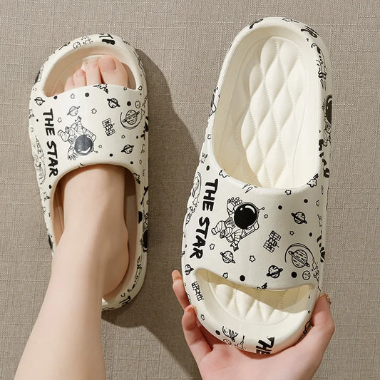 Non-Slip Summer Slide Slippers – Space Print Indoor Outdoor Shoes
