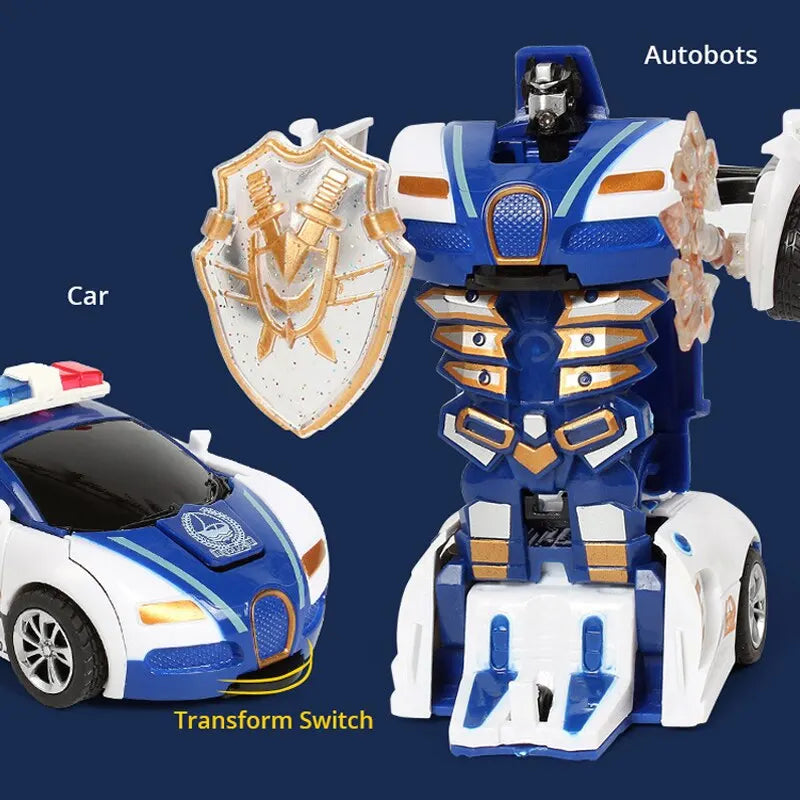 Blue Police Car Transform Robot Toy for Kids – One-Button Deformation