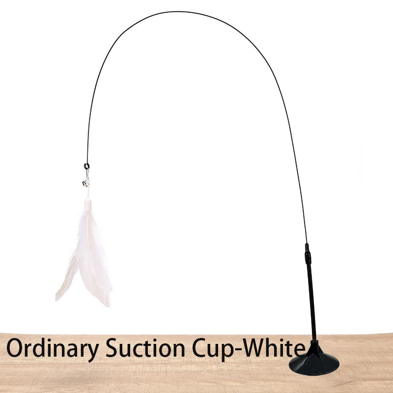 Hands-Free Cat Teaser Wand with Suction Cup Base & Feather