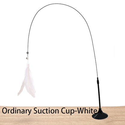 Hands-Free Cat Teaser Wand with Suction Cup Base & Feather