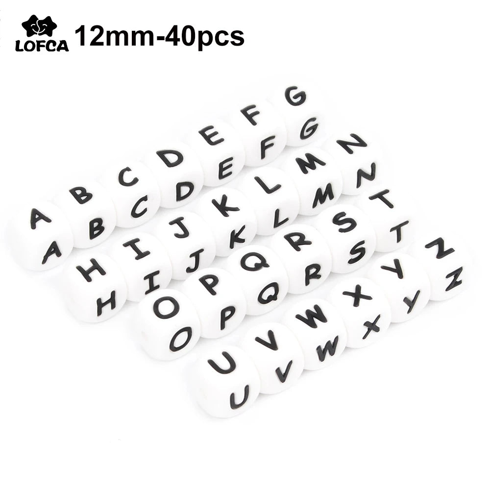 Silicone Alphabet Letter Beads 12mm – 40pcs Food Grade Teething