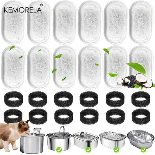 Cat Water Fountain Replacement Filters – Activated Carbon & Sponge (12/15 Pack)