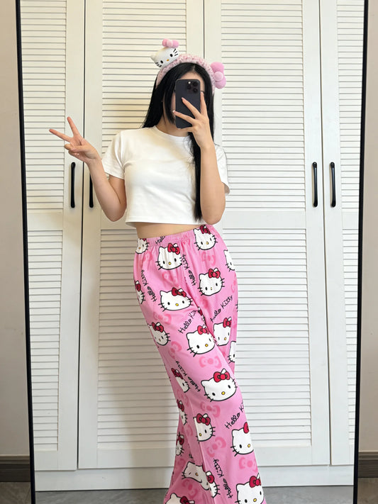 Hello Kitty Pink Loungewear Pants – Cute Casual Wide Leg