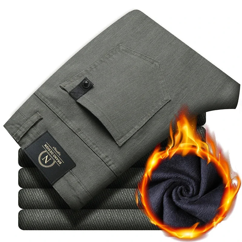 Men's Fleece-Lined Slim Dress Pants – Warm Winter Trousers