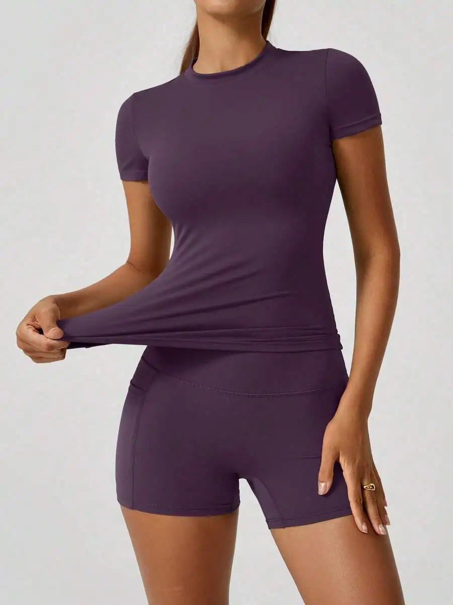 Women's 2-Piece Crop Top & High-Waist Tummy Control Shorts Set