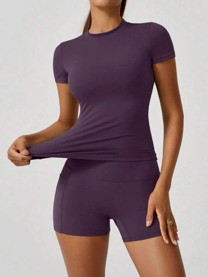 Women's 2-Piece Crop Top & High-Waist Tummy Control Shorts Set