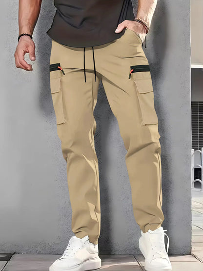 3-Pack Men's Multi-Pocket Cargo Jogger Pants – Zipper Straight Leg Trousers