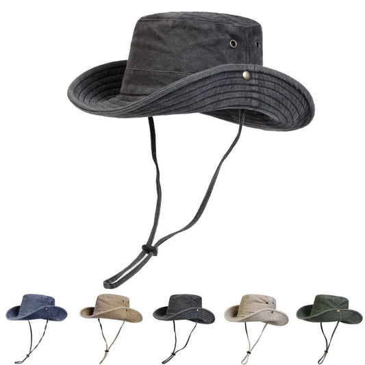 Wide Brim Sun Hat - Unisex Cotton Boonie Hat with Chin Cord