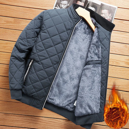 Men's Fleece-Lined Bomber Jacket – Diamond Quilted Slim Fit Winter Coat
