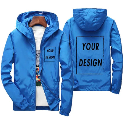 Custom Logo Men's Windbreaker Jacket – Waterproof Hooded Autumn Coat
