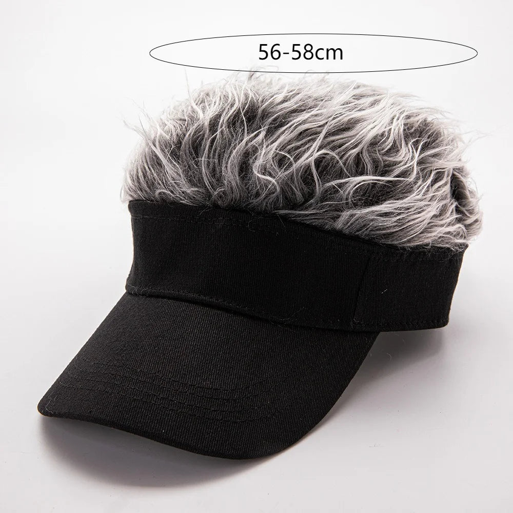 Faux Hair Sun Visor Cap with Spiked Wig – Unisex Fun Hat