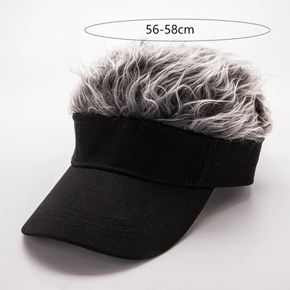 Faux Hair Sun Visor Cap with Spiked Wig – Unisex Fun Hat
