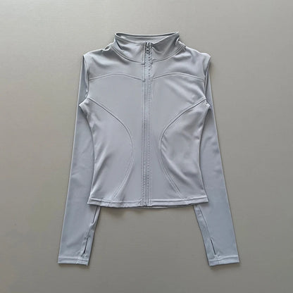 Women's Slim-Fit Zip-Up Athletic Jacket – Long Sleeve Running & Yoga Top