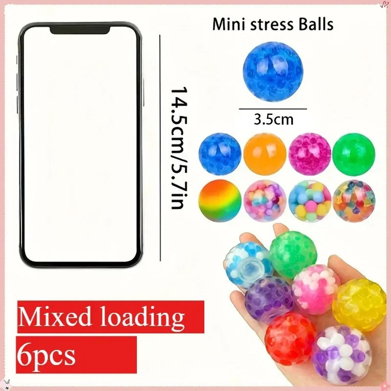 Mini Stress Relief Squeeze Balls – Rainbow Colors, Set of 6