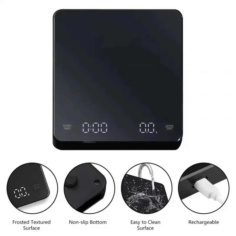 Espresso Coffee Scale - USB Rechargeable Digital Timer Scale 0.1g 2kg