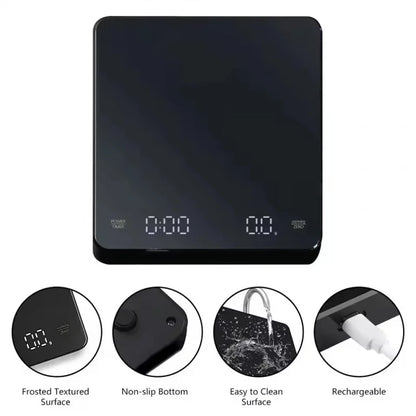 Espresso Coffee Scale - USB Rechargeable Digital Timer Scale 0.1g 2kg