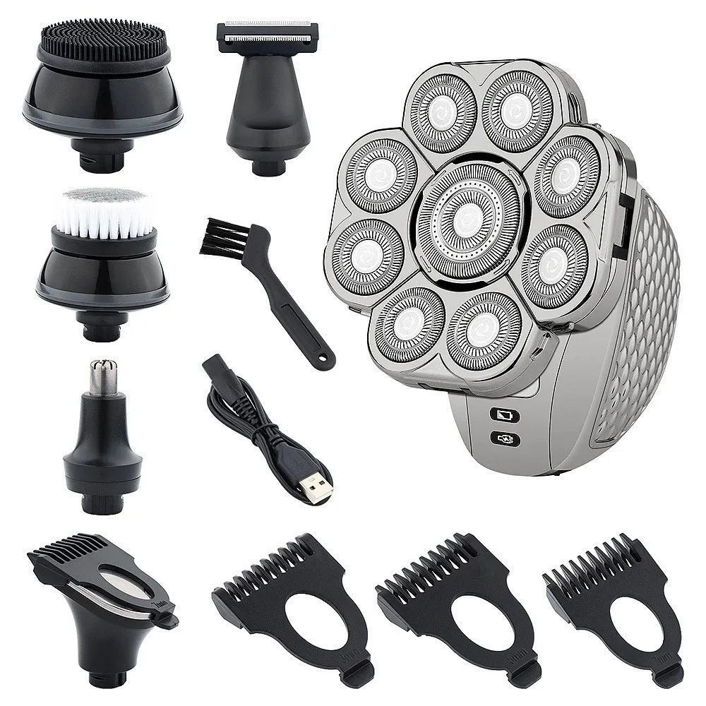 6-in-1 Electric Shaver – 9-Blade Rechargeable Grooming Kit for Bald Head, Beard & Nose