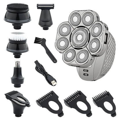6-in-1 Electric Shaver – 9-Blade Rechargeable Grooming Kit for Bald Head, Beard & Nose