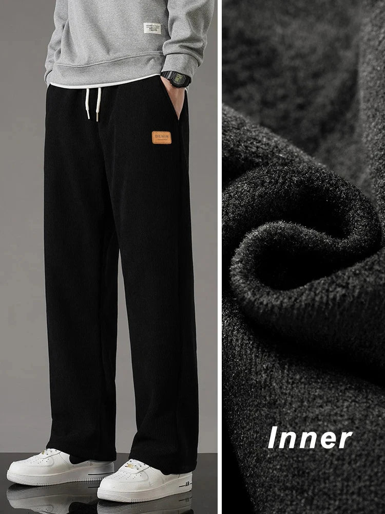 Men's Fleece-Lined Corduroy Sweatpants – Warm Straight Leg Track Pants
