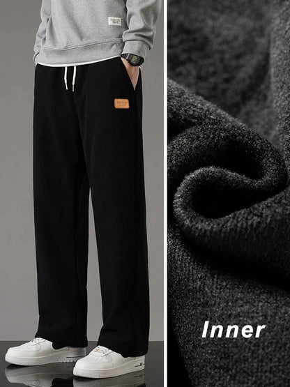 Men's Fleece-Lined Corduroy Sweatpants – Warm Straight Leg Track Pants