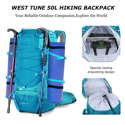 50L Hiking Backpack with Rain Cover – Mountaineering Outdoor Rucksack