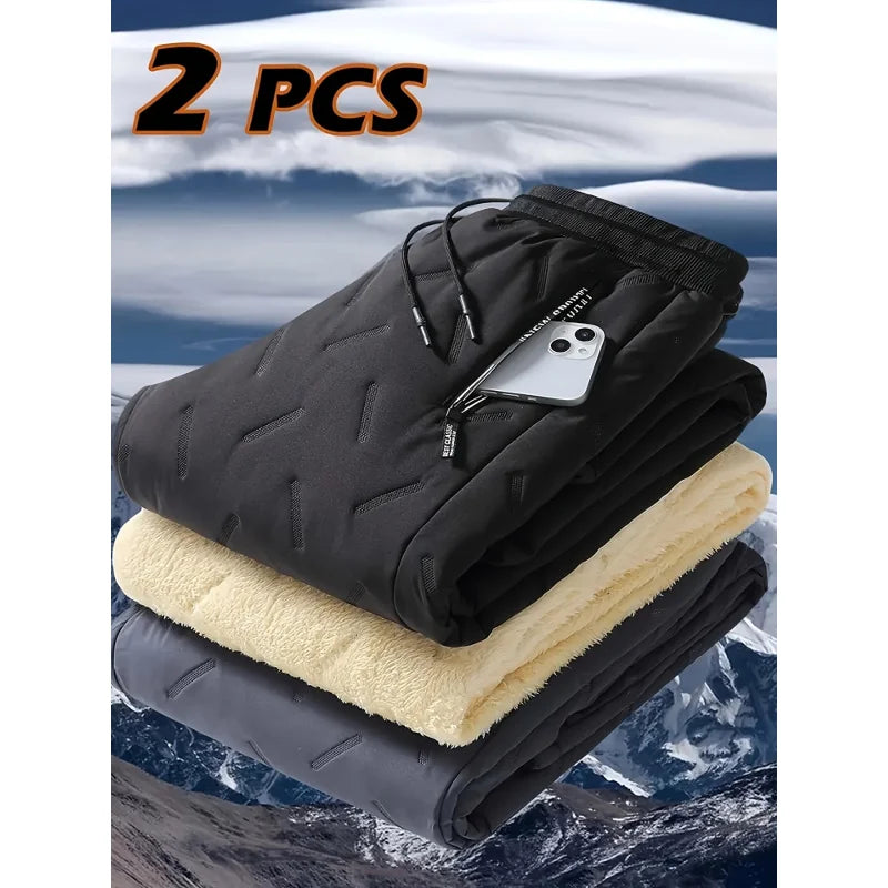 Men's Fleece-Lined Winter Hiking Pants Set (2 Pairs)