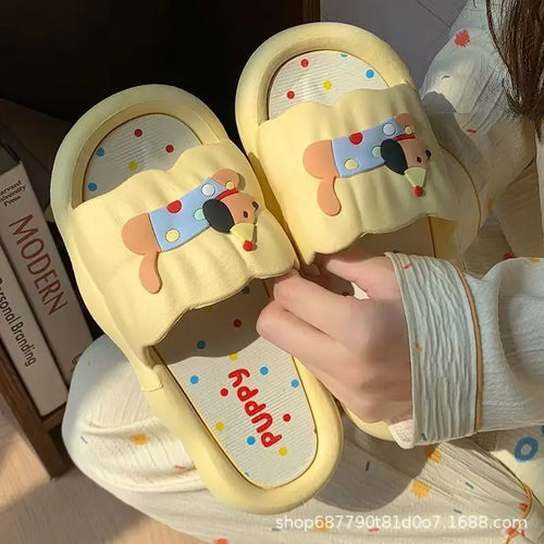 Cartoon Dog Slippers for Women – Soft Non-Slip Indoor Outdoor House Shoes