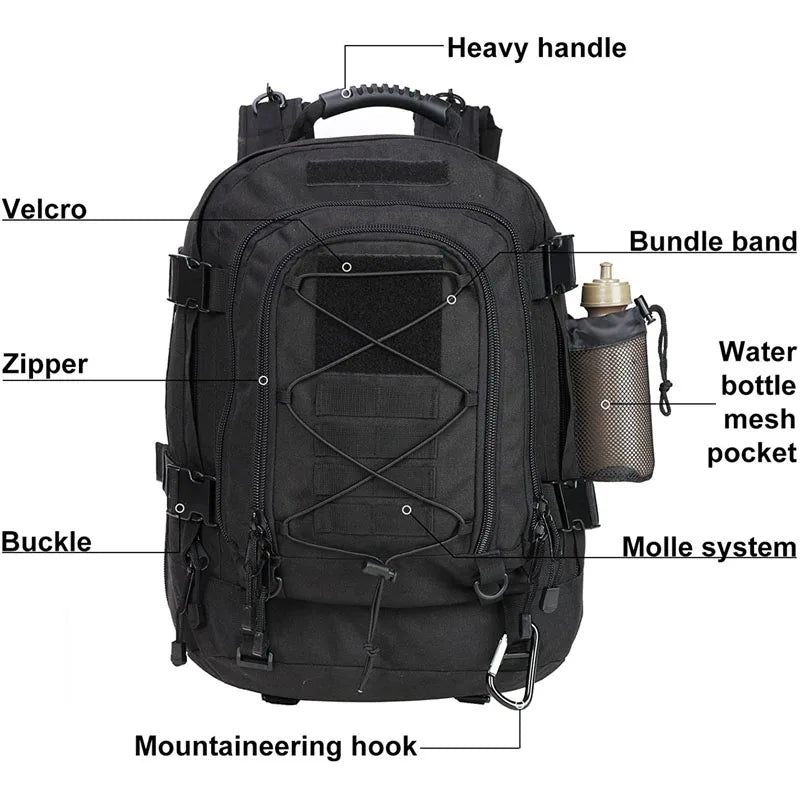 60L Military Tactical Backpack MOLLE Army Rucksack for Hiking & Camping