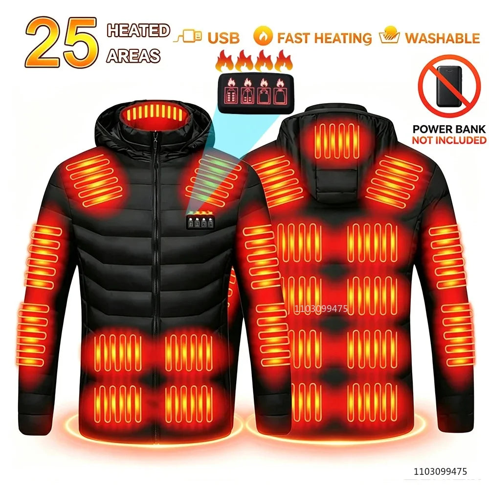 USB Heated Jacket with Up to 25 Heating Zones