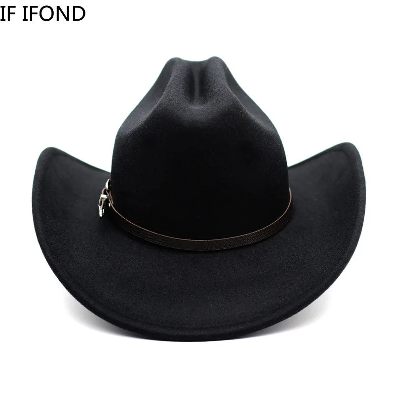Vintage Western Cowboy Hat – Wide Brim Felt Jazz Hat for Men & Women