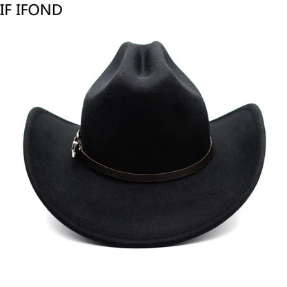 Vintage Western Cowboy Hat – Wide Brim Felt Jazz Hat for Men & Women