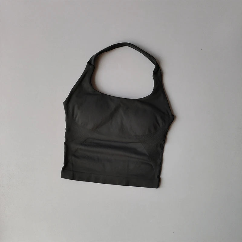 Halter Neck Sports Bra – Longline Strappy Crop Top for Yoga & Gym