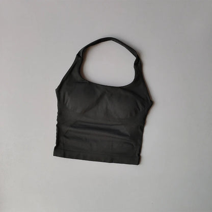 Halter Neck Sports Bra – Longline Strappy Crop Top for Yoga & Gym