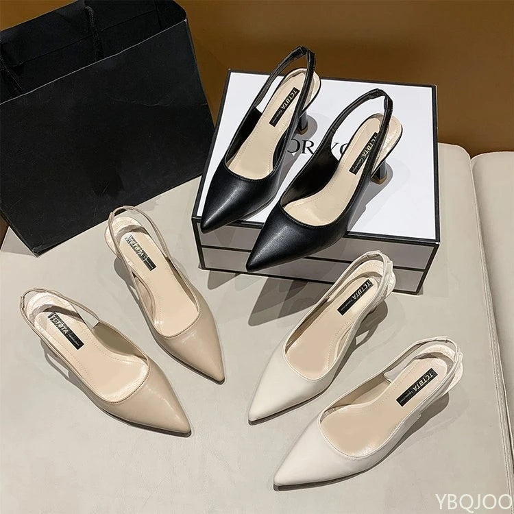 Pointed-Toe Slingback Kitten Heel Sandals for Women – Casual Elegant