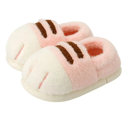 Fluffy Cat Paw Slippers for Women – Warm Non-Slip Home Shoes
