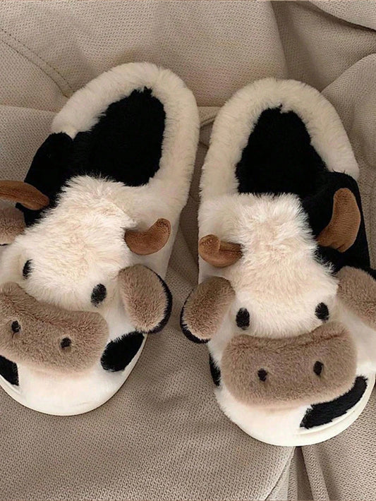 Cow Plush Slippers – Cute 3D Animal House Shoes