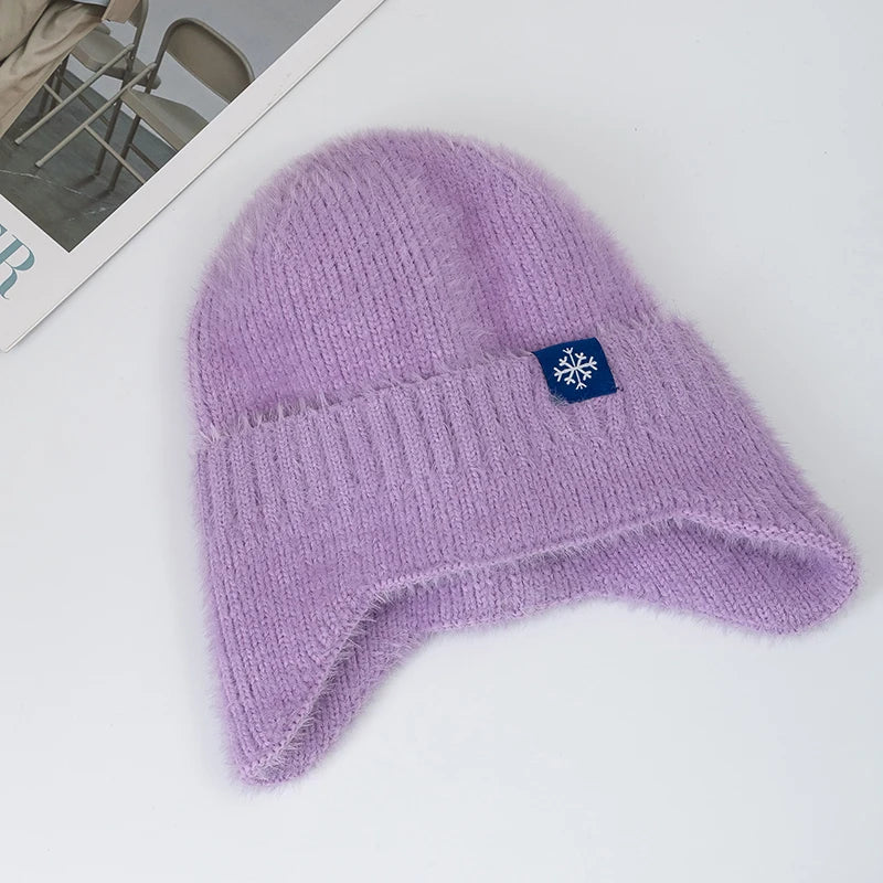 Earflap Beanie Hat – Women's Faux Fur Knit Winter Cap