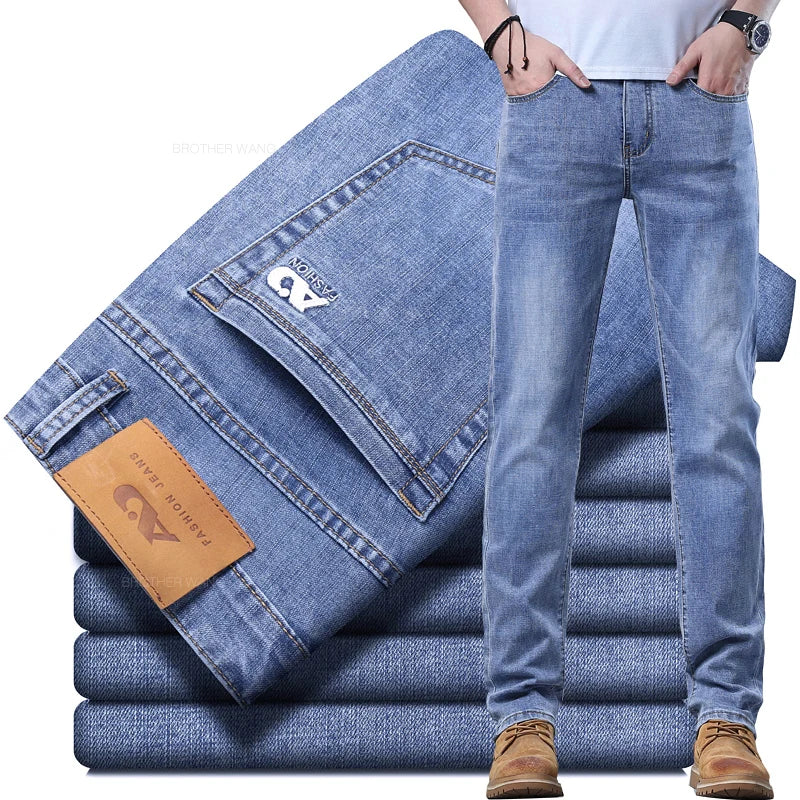 Men's Slim Fit Stretch Jeans – Classic Denim Pants in Light Blue, Smoke Gray & Blue Gray