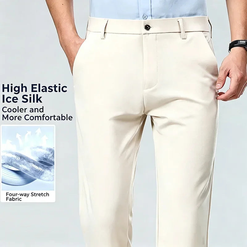Men's Stretch Dress Pants – Ice Silk Wrinkle-Resistant Formal Trousers