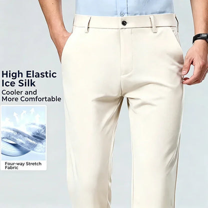 Men's Stretch Dress Pants – Ice Silk Wrinkle-Resistant Formal Trousers