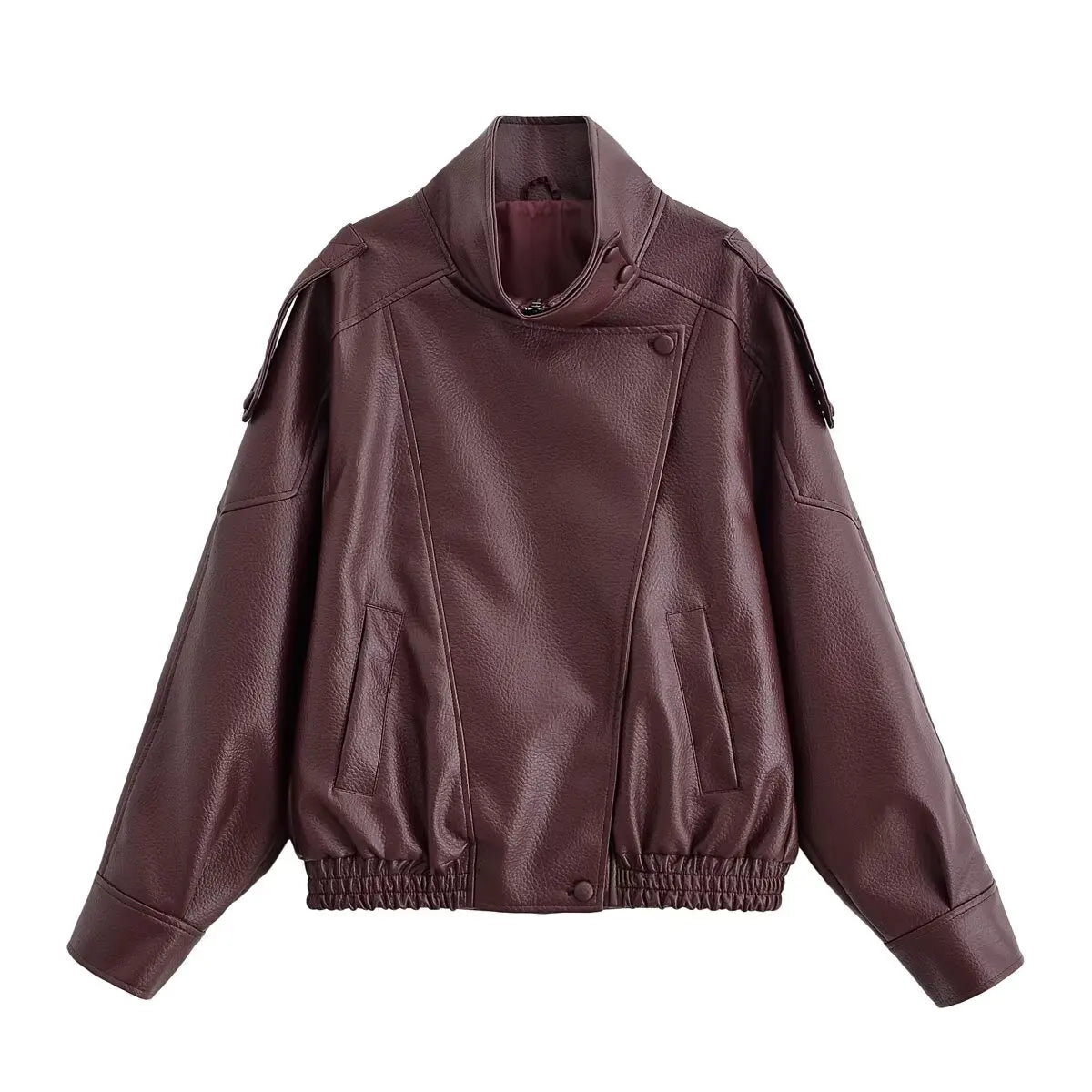 Faux Leather Moto Jacket for Women – Oversized PU Streetwear Coat